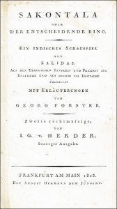 Forster – Kalidasa: Sakontala oder der entscheidende Ring ein indisches Schauspiel.